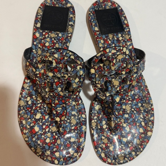 Tory Burch Confetti Miller Sandals cream blue red black sz 6.5 - Picture 1 of 11